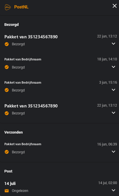 Carrier popup, dark theme