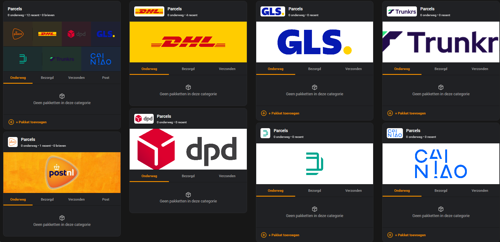 Multi-carrier grid, dark theme